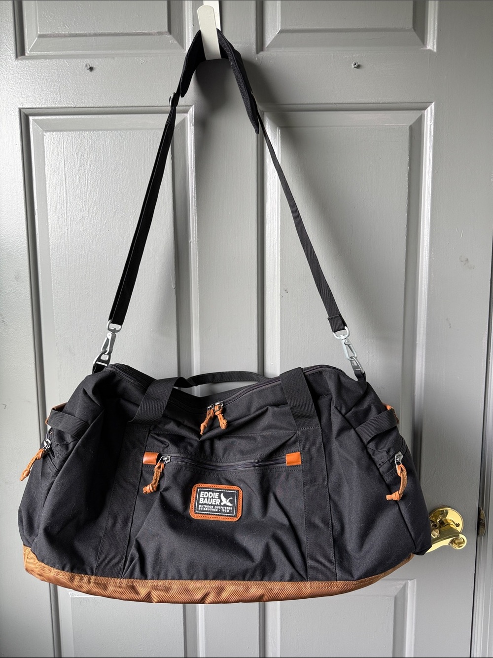Eddie Bauer Black Duffel with Brown Trim